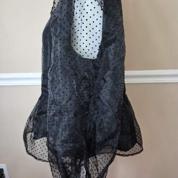 Express Y2K Elegant Black Sheer Polka Dot Women's Top M. - Picture 5 of 15